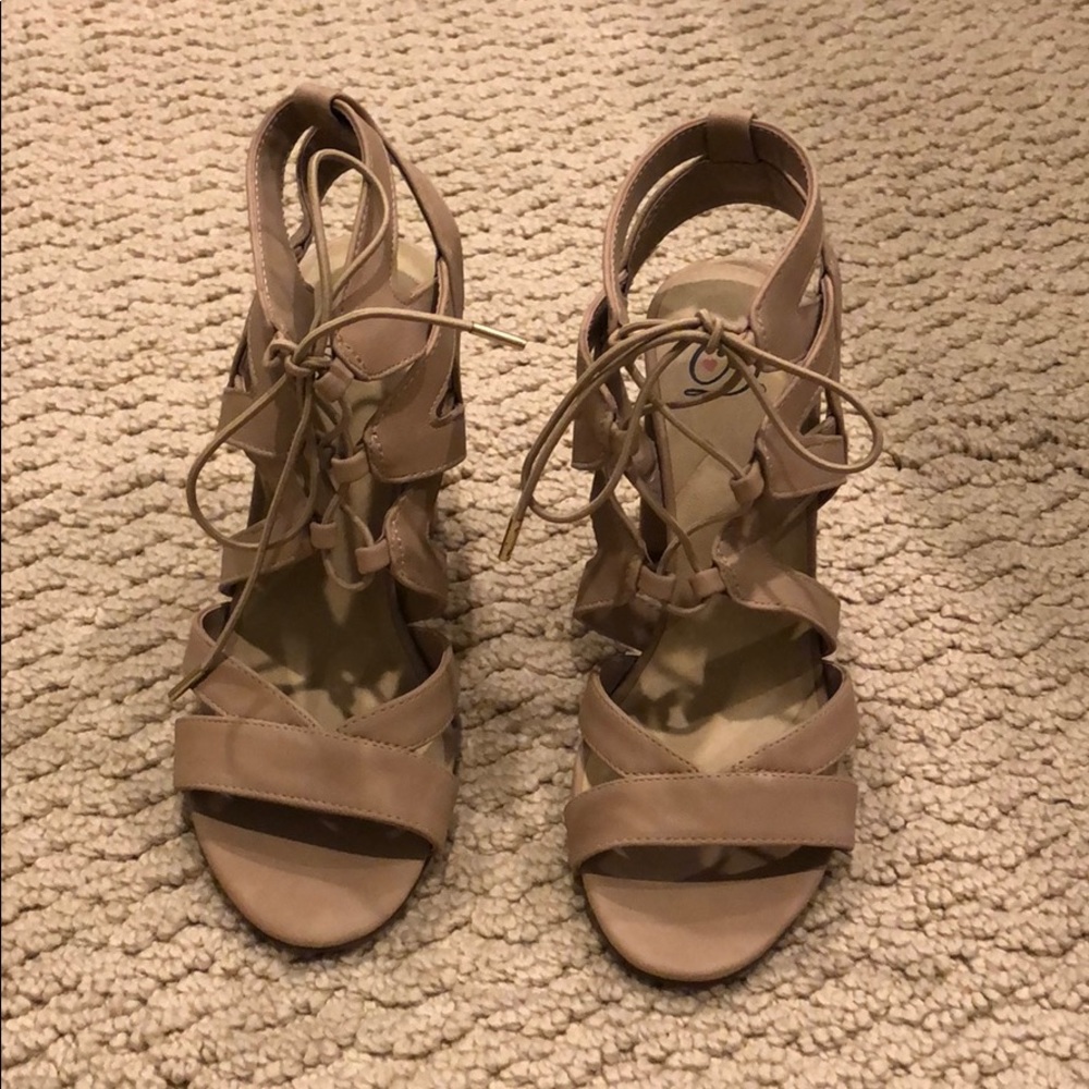 Strappy light brown heels